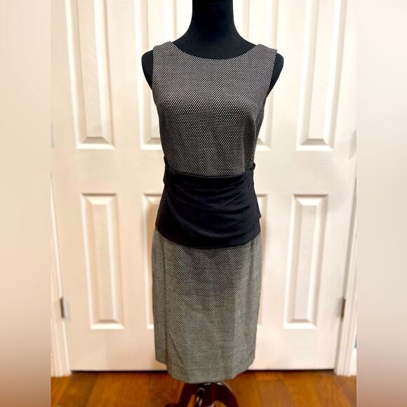 Akris Punto Black and White Wool Sheath Dress with Ruched Waist - Size 6 - Picture 1 of 4